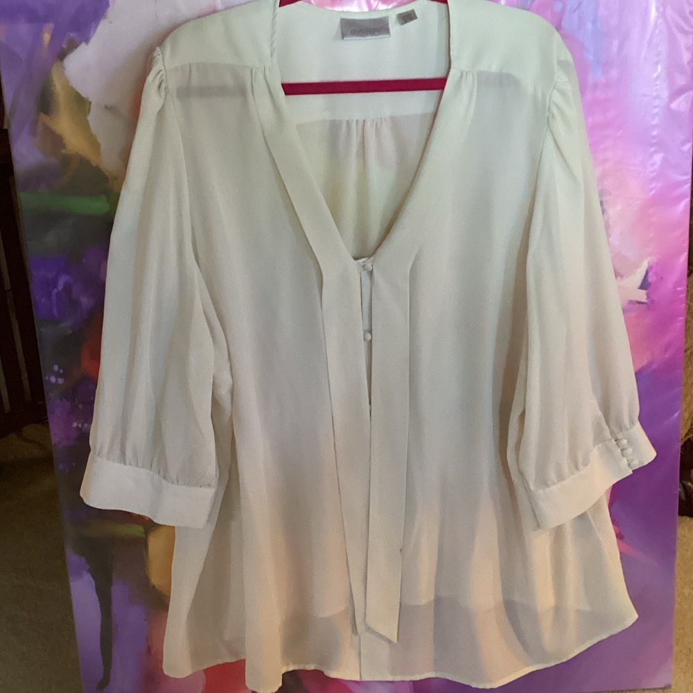 Avenue Cream V-Neck Blouse